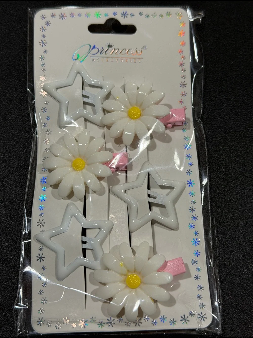 Princess Kids White Daisy & Pink Star Hair Clips
